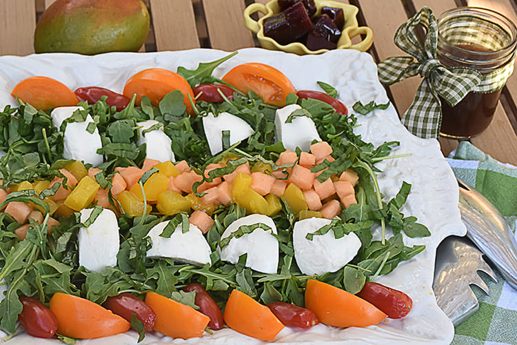 Burrata Salad with Fresh Mango, Cantaloupe & Heirloom Tomatoes