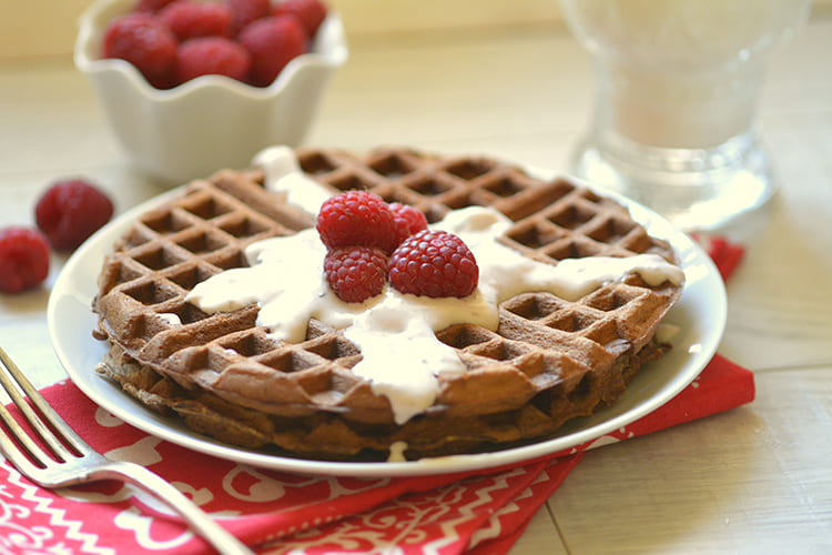 Chocolate Waffles with Raspberry Cream Sauce