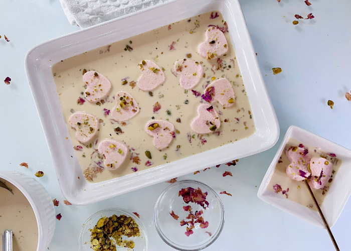 Rasmalai Cheese Hearts in Rose Milk Featured Image