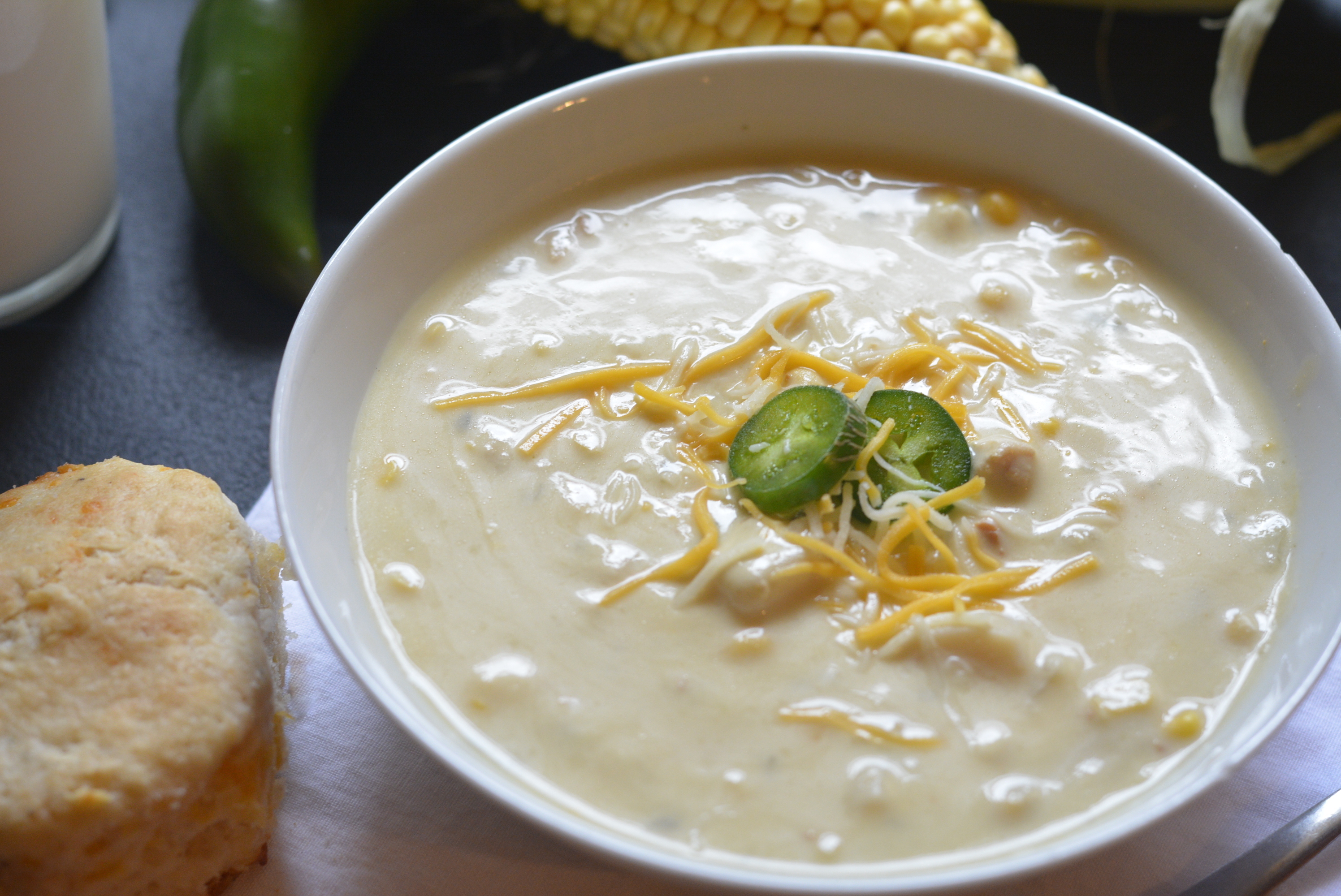 Corn and Jalapeño Chowder with Cheddar Cheese