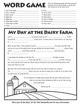“My Day at the Dairy Farm” Word Game