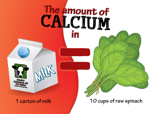 The amount of calcium in mill equals 10 cups spinach image