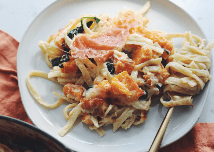 Baked Fettuccine Alfredo with Butternut Squash