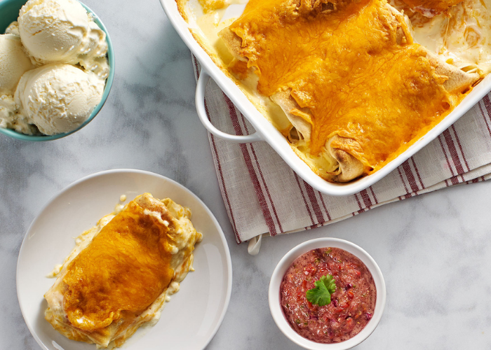 Chicken Enchiladas with Salsa and Homemade Ice Cream