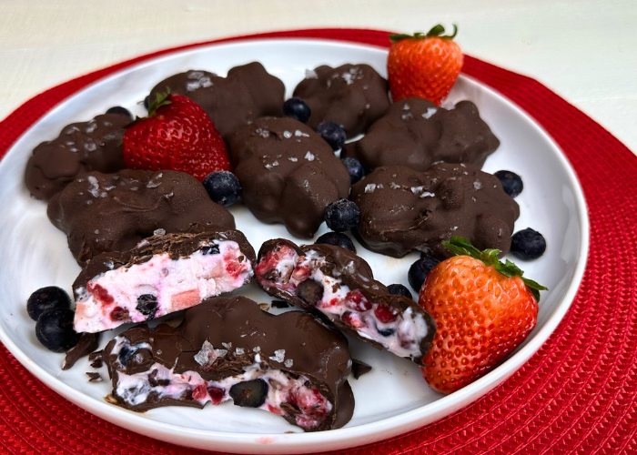 Chocolate Dipped Frozen Yogurt Berry Bites