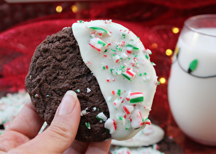 Chocolate Peppermint Cookies Dipped In White Chocolate