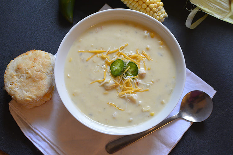 Corn and Jalapeño Chowder with Cheddar Cheese