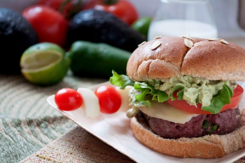 Poblano Pepper Burgers with Cilantro Lime Avocado Sauce