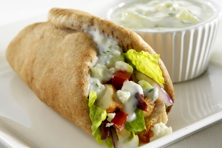 Greek chicken wrap with tzatziki herb yogurt sauce FDF