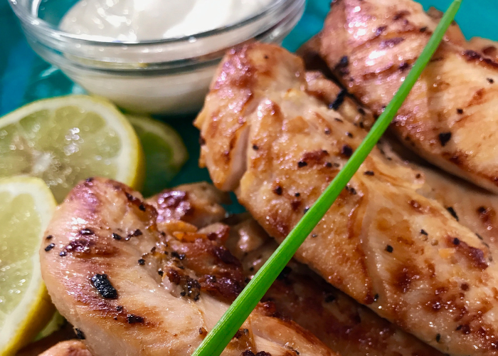Grilled Chicken Tenders with Dijon and Yogurt Sauce