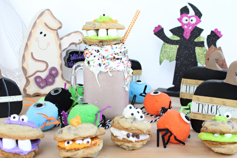 Monster Cookies Served with a Chocolate Milkshake