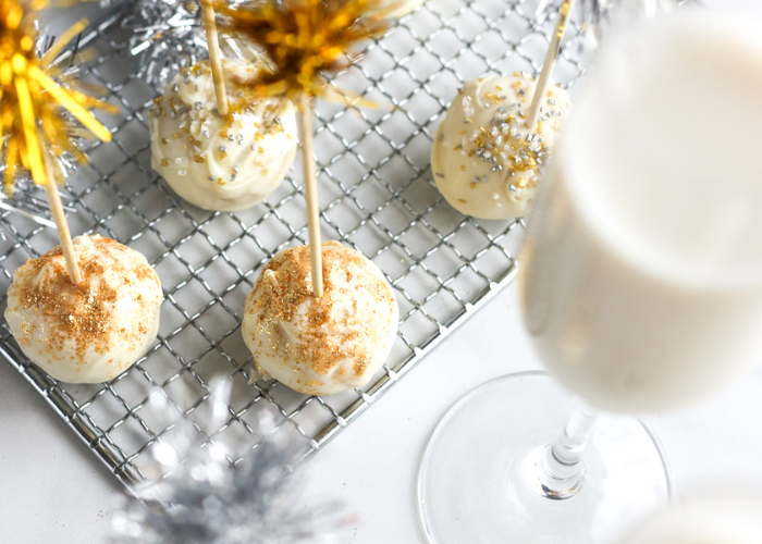 New Years Eve Cake Ball Drops with Milk Flutes Featured Image