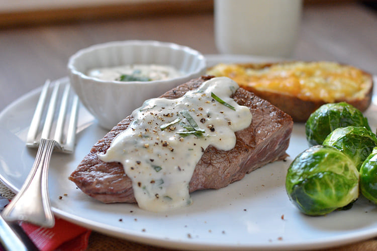 Seared Steaks with Creamy Ranch Peppercorn Sauce