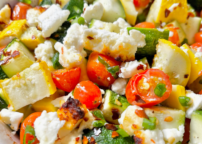 Zucchini and Summer Squash Feta Tomato Bake