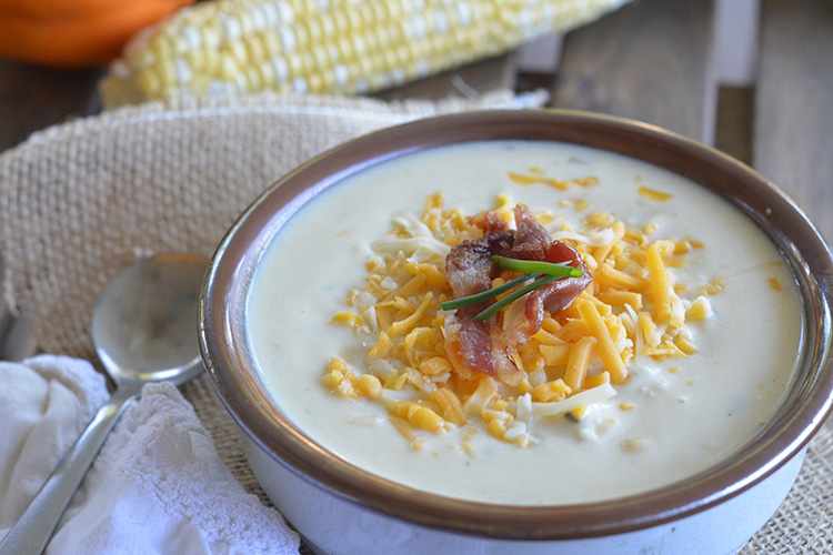 Creamy Corn Bisque with Cheddar and Bacon