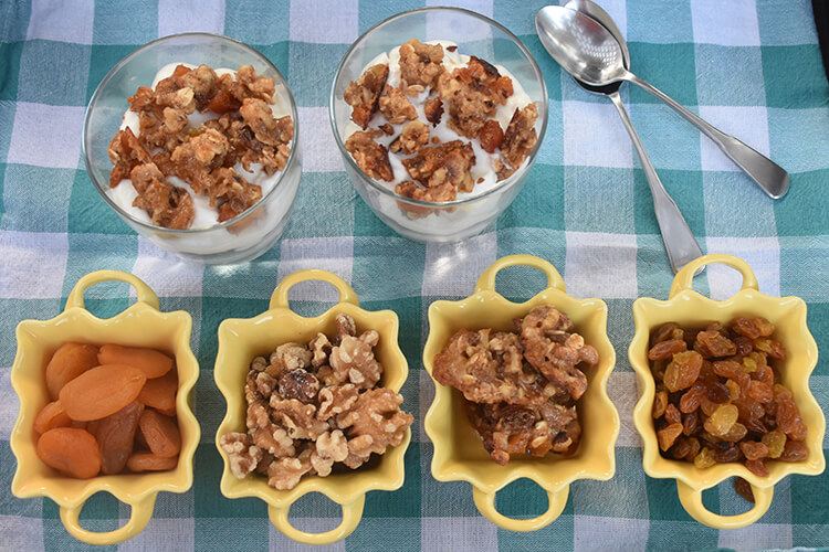 Greek Yogurt Parfait With Fruit and Crunchy Nutty Clusters