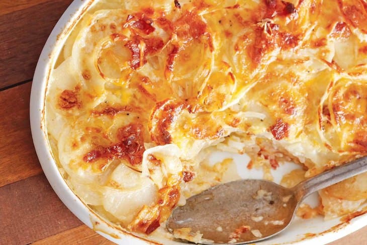 Super Cheesy Bacon and Onion Potato Gratin