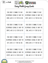 Dairy Math Cards