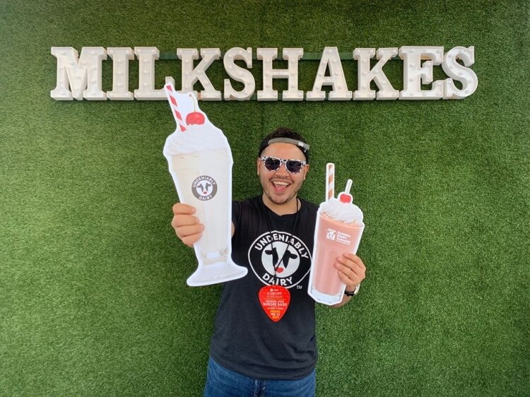 Chef Chris Valdes holding milshakes