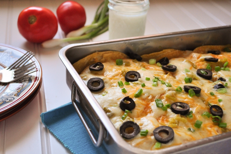 Chicken Tortilla Bake with a Creamy Cilantro Cheese Sauce