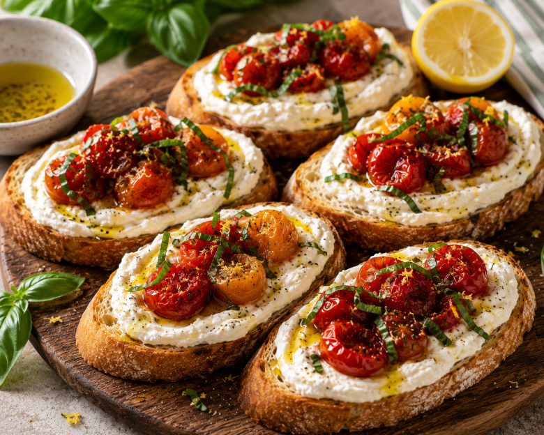 Italian Whipped Ricotta Crostini with Blistered Tomatoes Featured Image