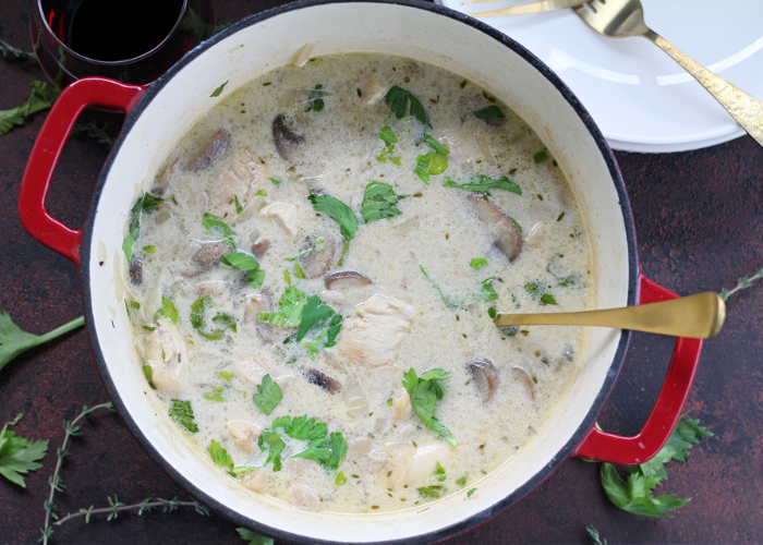 One Pot Creamy Chicken and Mushroom Fricassee Featured Image